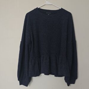Women's Navy Ruffle-Hem Sweater Top